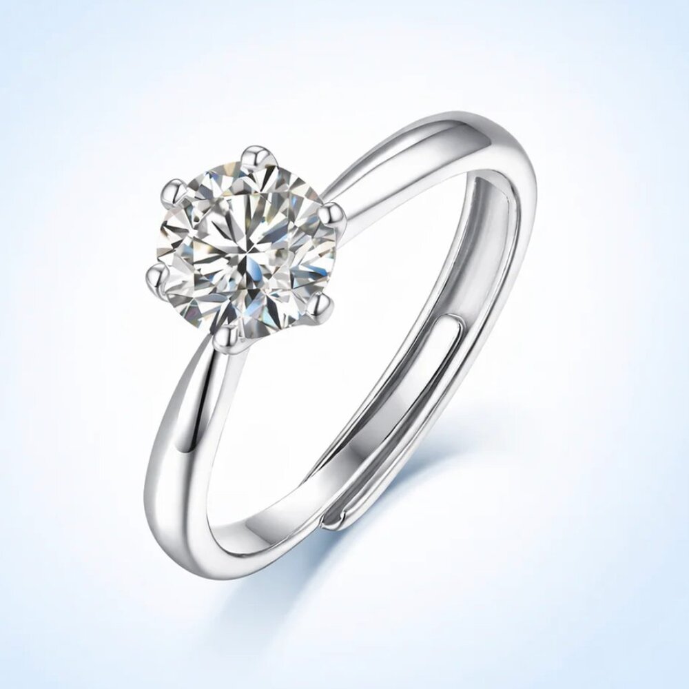 1CT Moissanite Engagement Ring 925 Sterling Silver GRA. Passes Diamond Test